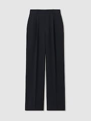 Reiss Navy Eden Petite Elasticated-Waist Wide-Leg Twill Trousers - Image 2 of 7