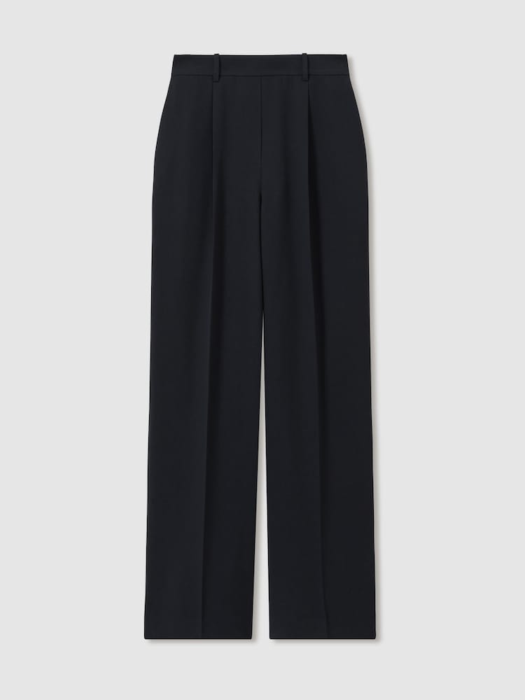 Reiss Navy Eden Petite Elasticated-Waist Wide-Leg Twill Trousers - Image 2 of 7