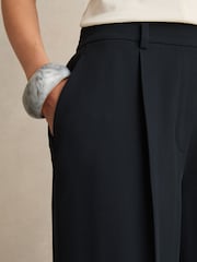 Reiss Navy Eden Petite Elasticated-Waist Wide-Leg Twill Trousers - Image 4 of 7