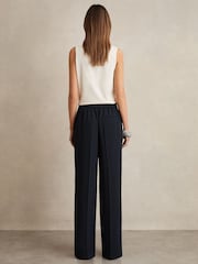Reiss Navy Eden Elasticated-Waist Wide-Leg Twill Trousers - Image 5 of 6