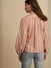 Pink Stripe Button Down Long Sleeve Doublecloth Blouse - Image 3 of 6