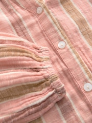 Pink Stripe Button Down Long Sleeve Doublecloth Blouse - Image 6 of 6