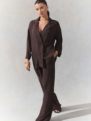 Marrón - Crinkle Textured Wide Leg Trousers - Imagen 1 de 8