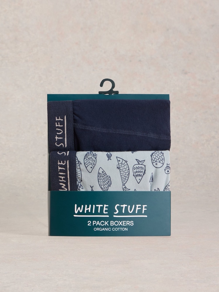 White Stuff Blue Plain & Print Boxers 2 Pack - Image 1 of 3