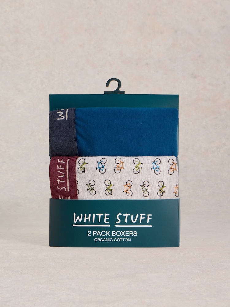 White Stuff Green Plain & Print Boxers 2 Pack - Image 1 of 3