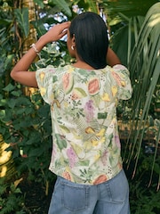 Kew Gardens Multicolour Fruit Button Down Ruffle Sleeve Top With Linen - Image 2 of 7