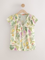 Kew Gardens Multicolour Fruit Button Down Ruffle Sleeve Top With Linen - Image 5 of 7