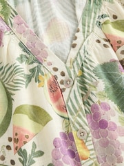Kew Gardens Multicolour Fruit Button Down Ruffle Sleeve Top With Linen - Image 7 of 7