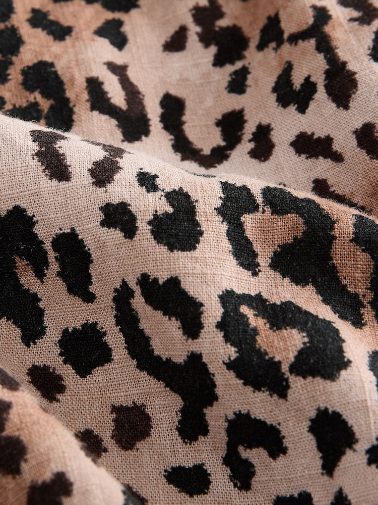 Leopard Print Button Down Ruffle Sleeve Top With Linen - Image 7 of 8
