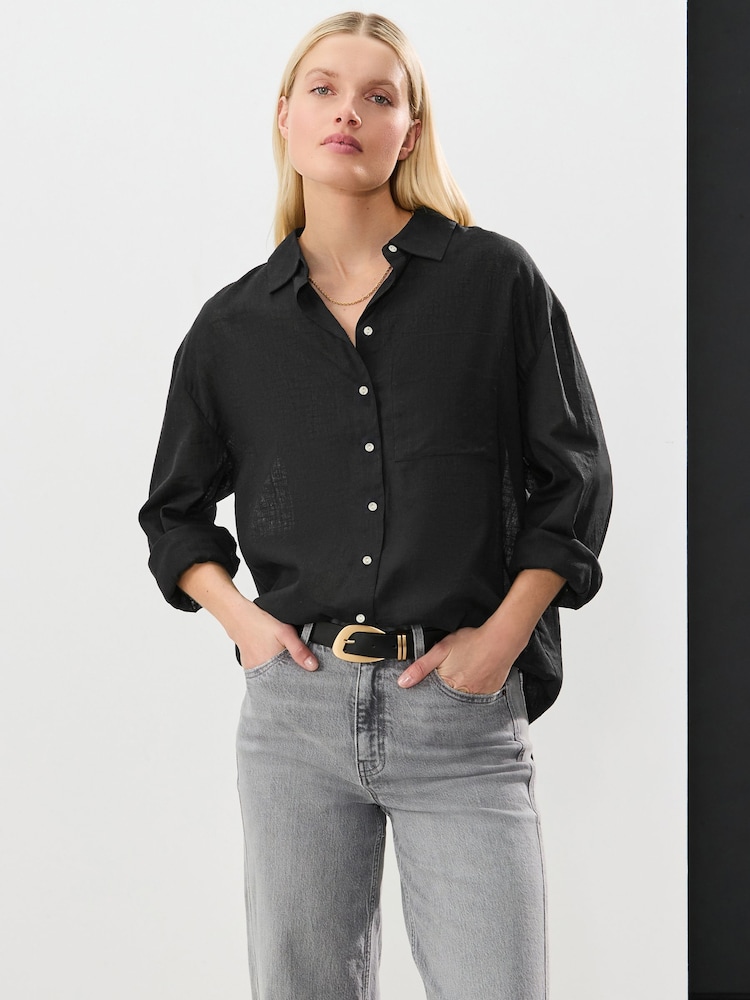 Negro - Camisa de manga larga con tejido de lino - Imagen 2 de 6 Negro - Camisa de manga larga con tejido de lino - Imagen 2 de 6