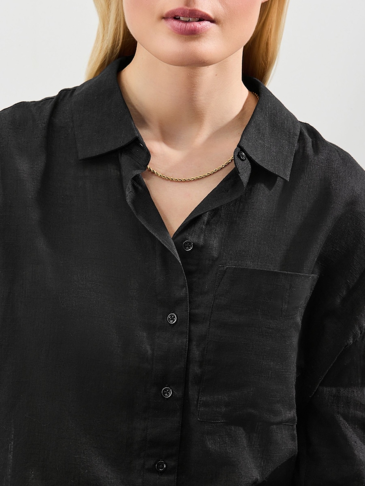 Black Long Sleeve Shirt With Linen - Image 4 of 7