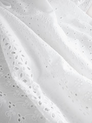 White Broderie Short Sleeve Tie Neck Bardot Top - Image 7 of 8