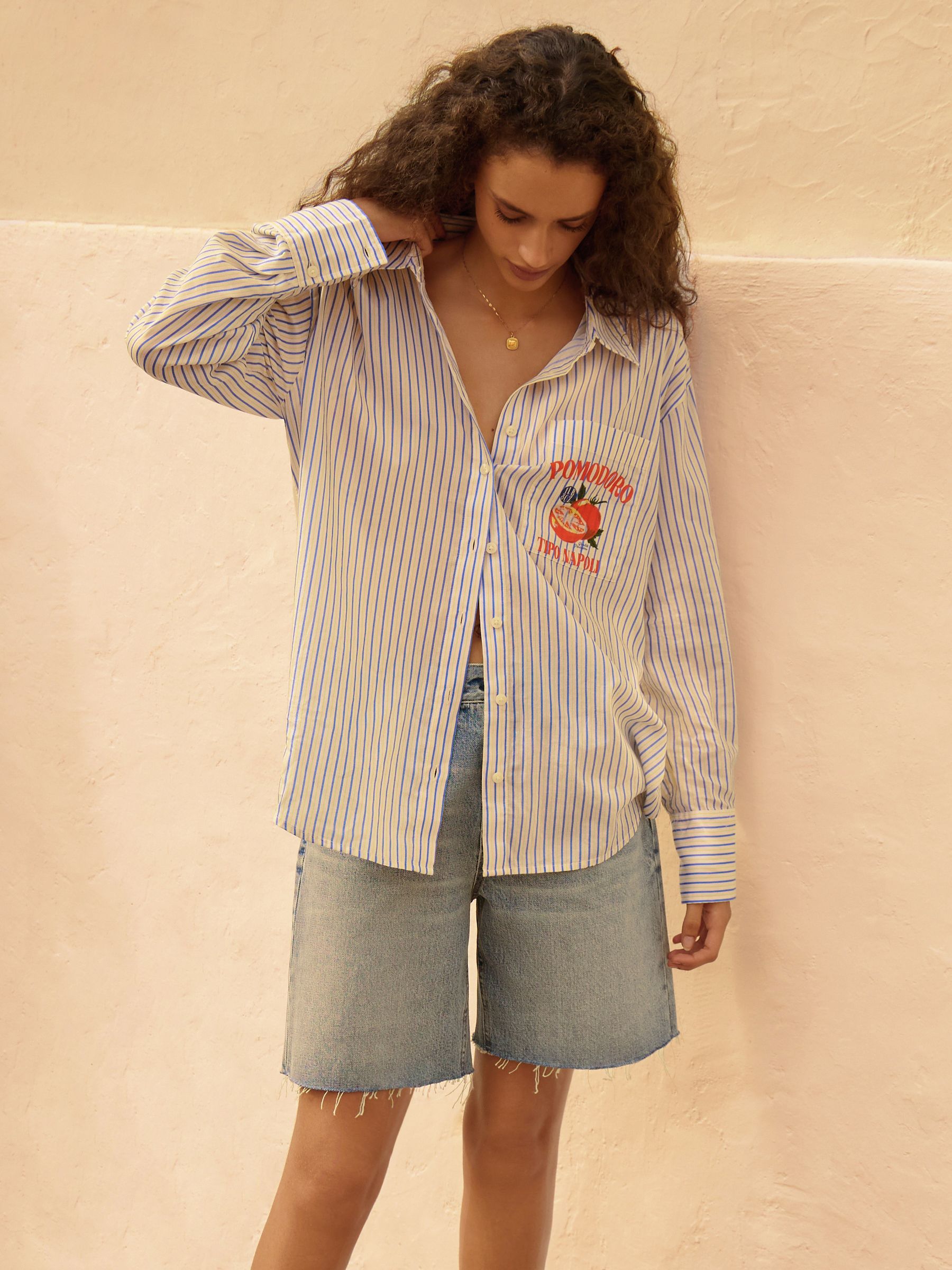 Buy Blue/White Stripe Tomato Graphic Long Sleeve 100% Cotton