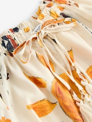 Cream Abstract Sunshine Short Sleeve Tie Neck Bardot Top - Image 7 of 8
