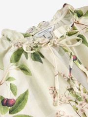 Kew Collection Green/Cream Mango Print Halter Tie Neck Sleeveless Top With Linen - Image 5 of 6