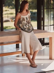 Tan/Cream Safari Animal Print Tassel Strappy Cami With Linen - Image 2 of 8
