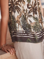Tan/Cream Safari Animal Print Tassel Strappy Cami With Linen - Image 5 of 8