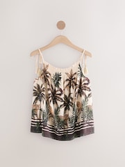 Tan/Cream Safari Animal Print Tassel Strappy Cami With Linen - Image 6 of 8