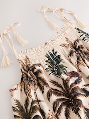 Tan/Cream Safari Animal Print Tassel Strappy Cami With Linen - Image 7 of 8