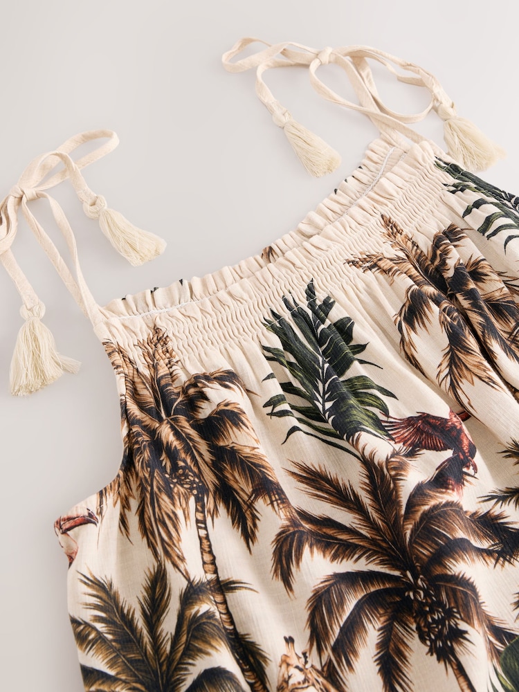 Tan/Cream Safari Animal Print Tassel Strappy Cami With Linen - Image 7 of 8
