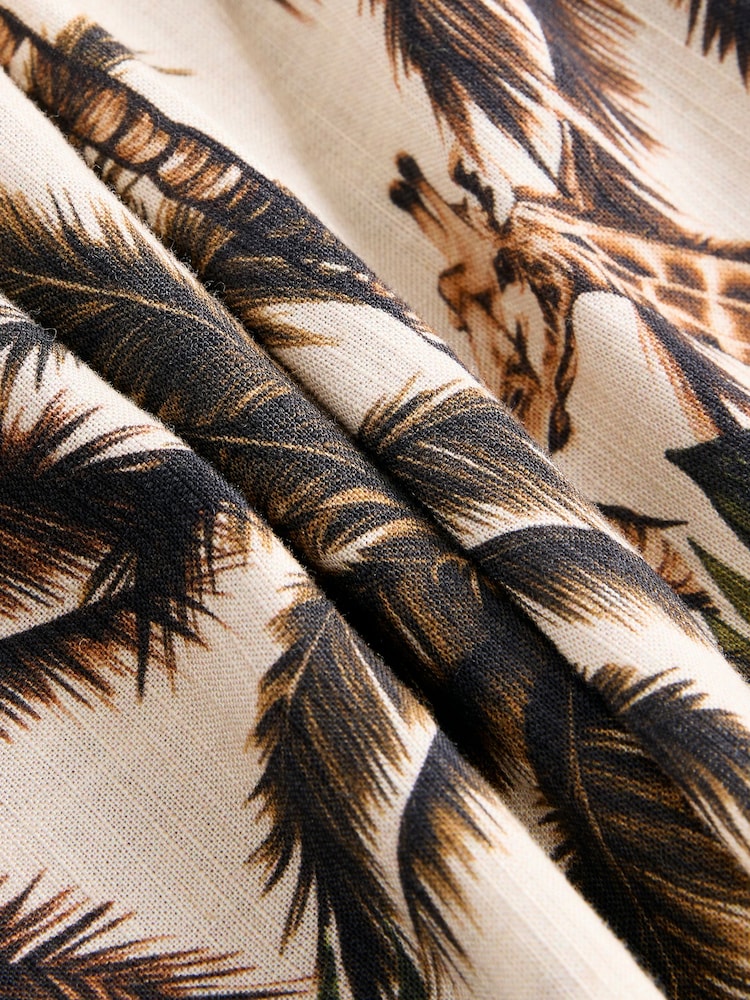Tan/Cream Safari Animal Print Tassel Strappy Cami With Linen - Image 8 of 8