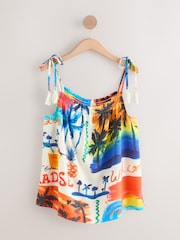 Multicoloured Summer Palm Print Tassel Strappy Cami With Linen - Image 6 of 7