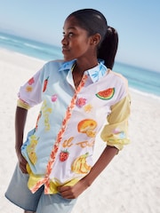 Multicoloured Abstract Beaded Fruit Long Sleeve 100% Cotton Relaxed Lightweight Shirt - Image 2 of 8