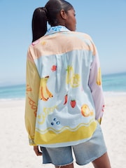 Multicoloured Abstract Beaded Fruit Long Sleeve 100% Cotton Relaxed Lightweight Shirt - Image 3 of 8