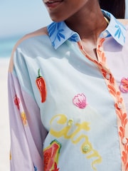 Multicoloured Abstract Beaded Fruit Long Sleeve 100% Cotton Relaxed Lightweight Shirt - Image 4 of 8