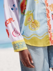 Multicoloured Abstract Beaded Fruit Long Sleeve 100% Cotton Relaxed Lightweight Shirt - Image 5 of 8