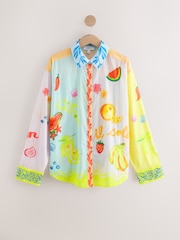 Multicoloured Abstract Beaded Fruit Long Sleeve 100% Cotton Relaxed Lightweight Shirt - Image 6 of 8