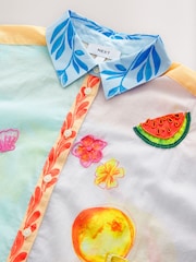 Multicoloured Abstract Beaded Fruit Long Sleeve 100% Cotton Relaxed Lightweight Shirt - Image 7 of 8