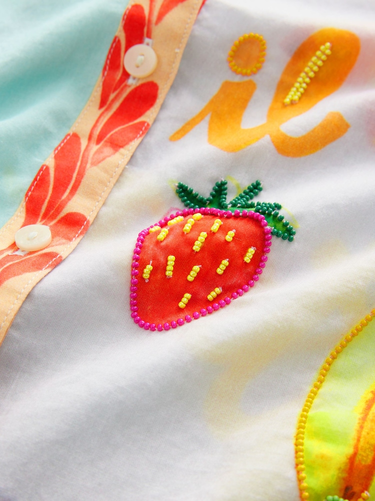 Multicoloured Abstract Beaded Fruit Long Sleeve 100% Cotton Relaxed Lightweight Shirt - Image 8 of 8