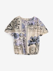 Blue/Cream Print Bubble Hem Boxy T-Shirt - Image 5 of 7