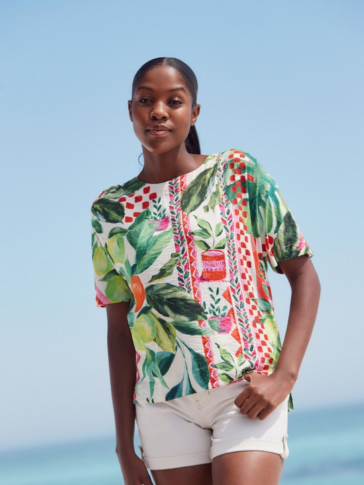 Abstract Fruit Print Textured Boxy T-Shirt - Image 2 of 7