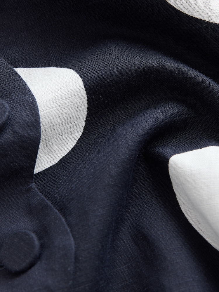 Navy Blue/White Spot Linen Blend Scallop Button Down Short Sleeve Blouse - Image 6 of 6