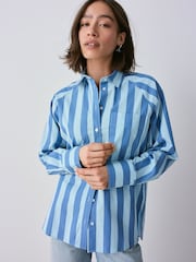 Light/Dark Blue Stripe Girlfriend Oversized Long Sleeve Shirt - Image 1 of 7