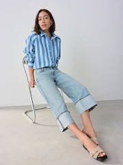 Light/Dark Blue Stripe Girlfriend Oversized Long Sleeve Shirt - Image 2 of 7