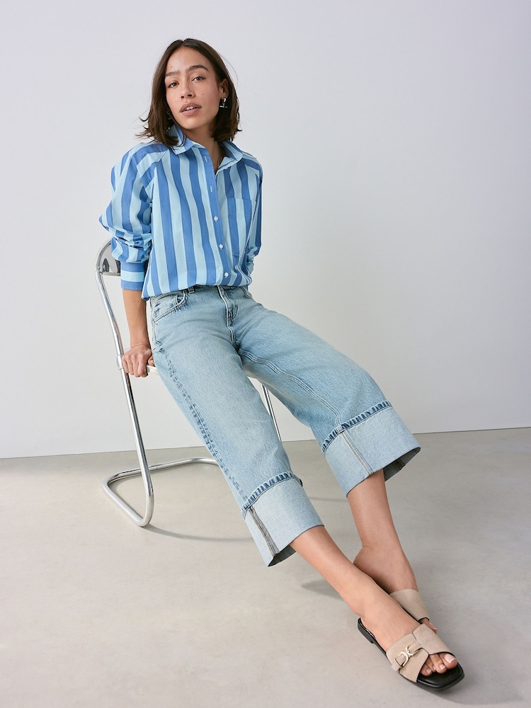 Light/Dark Blue Stripe Girlfriend Oversized Long Sleeve Shirt - Image 2 of 7