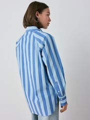 Light/Dark Blue Stripe Girlfriend Oversized Long Sleeve Shirt - Image 3 of 7