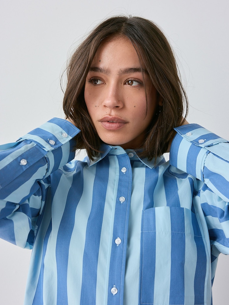 Light/Dark Blue Stripe - Girlfriend Oversized Long Sleeve Shirt - Image 4 of 7