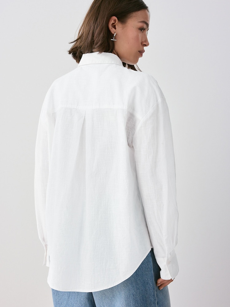 White Long Sleeve Shirt With Linen - Image 2 of 7