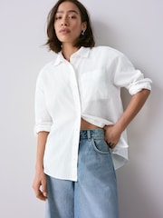 White Long Sleeve Shirt With Linen - Image 3 of 7