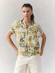 Animal/ Jungle Print Short Sleeve Shirt with Linen - Image 1 of 9