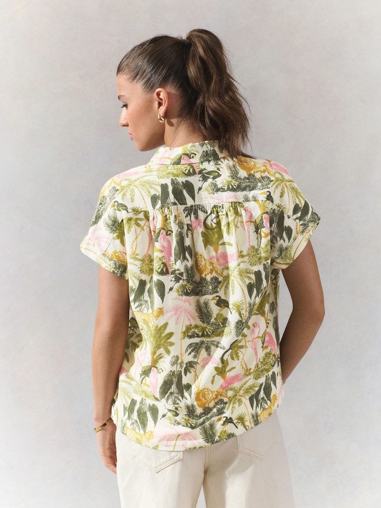 Animal/ Jungle Print Short Sleeve Shirt with Linen - Image 4 of 9