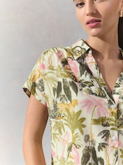 Animal/ Jungle Print Short Sleeve Shirt with Linen - Image 6 of 9
