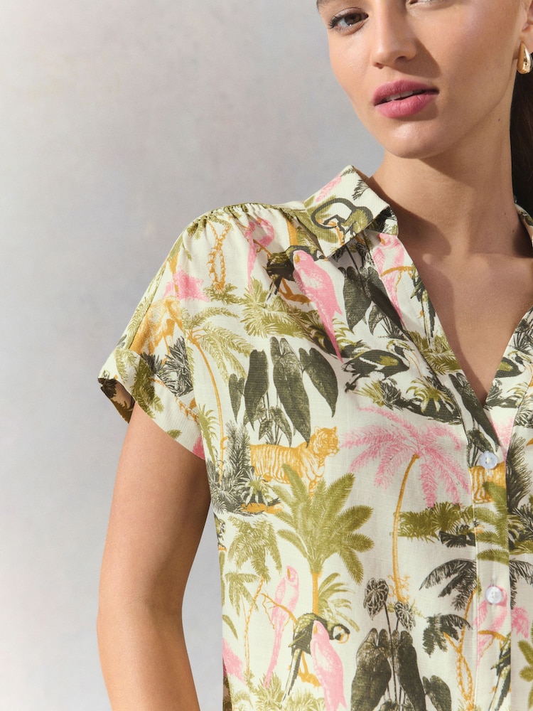 Animal/ Jungle Print Short Sleeve Shirt with Linen - Image 6 of 9