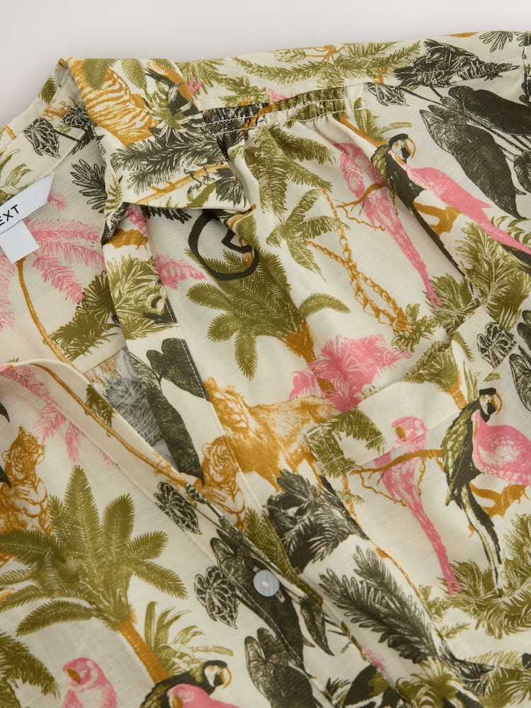 Animal/ Jungle Print Short Sleeve Shirt with Linen - Image 8 of 9