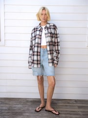 Navy Blue/Red Check Long Sleeve Shirt With Linen - Image 1 of 8