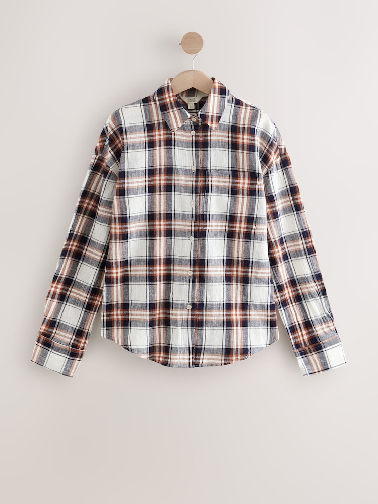 Navy Blue/Red Check Long Sleeve Shirt With Linen - Image 6 of 8